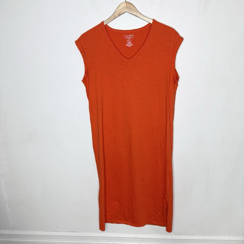Pure Navy Brand Everyday Fit Orange‎ V-neck Midi Dress Womens Medium Cotton Boho